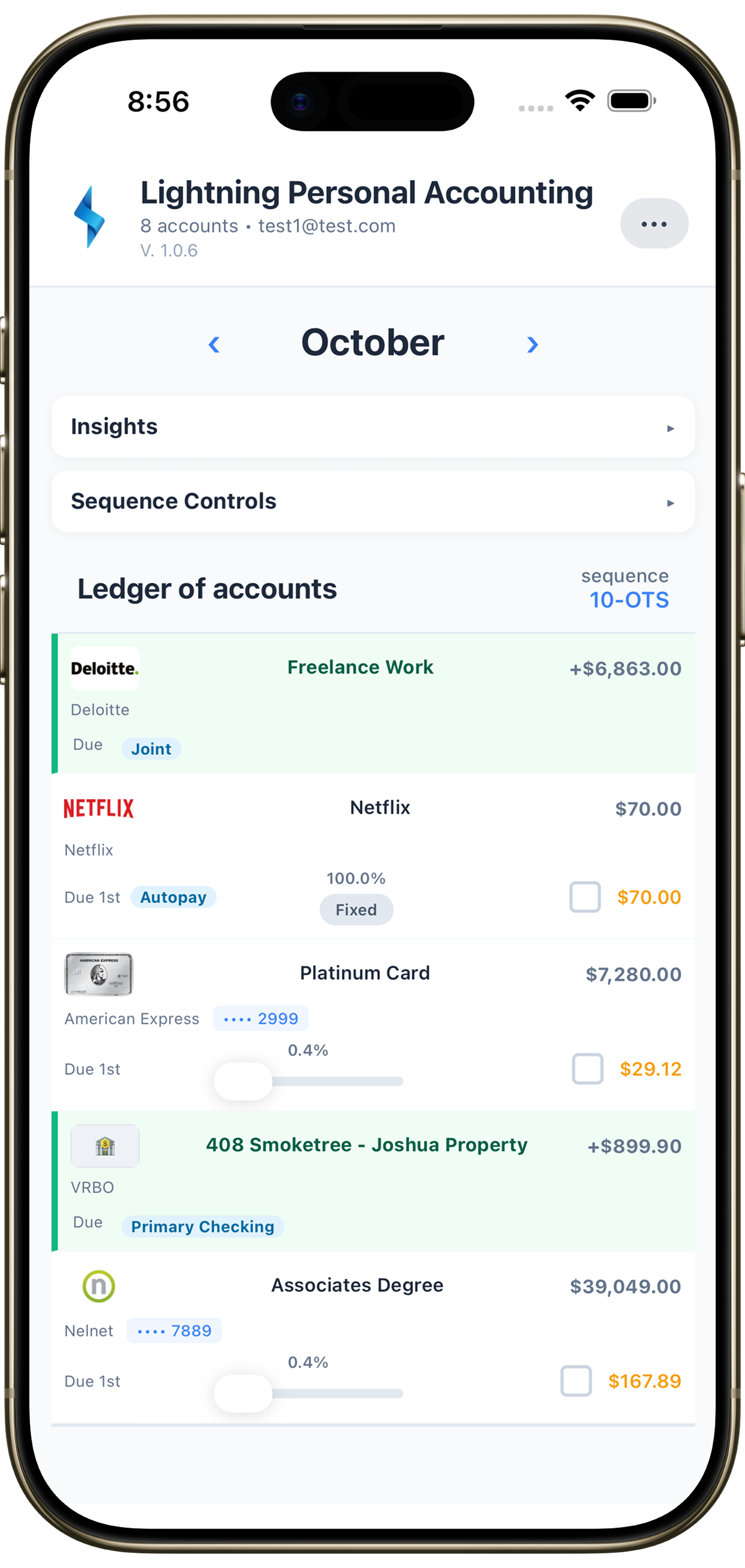 Lightning Personal Accounting on iPhone
